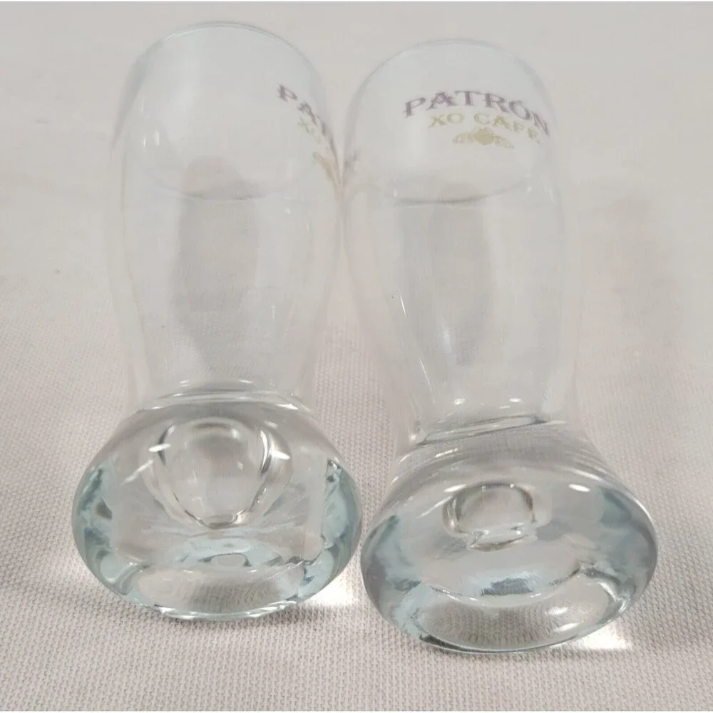 PATRON XO CAFE etched and gold lettering shot glass set of 2